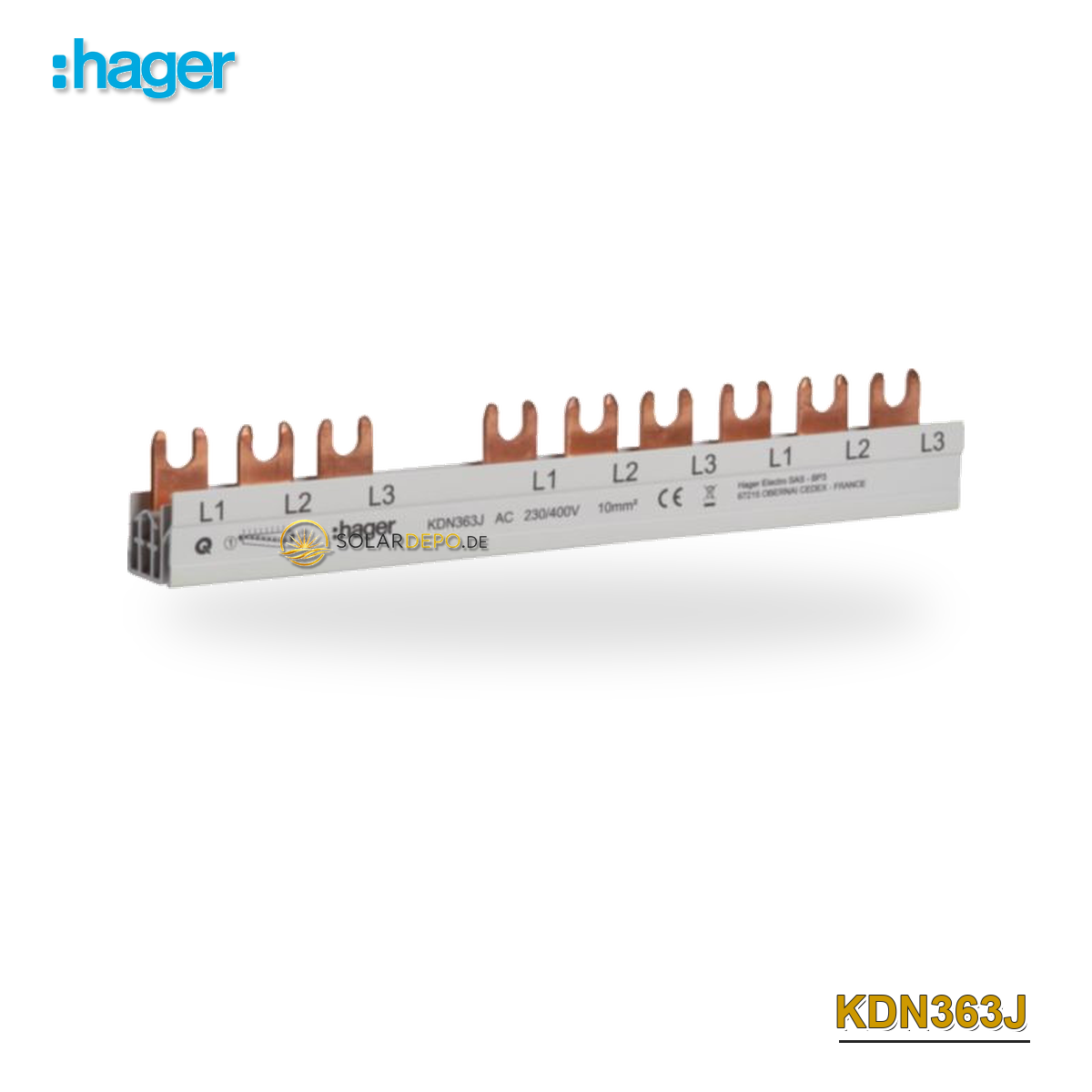 HAGER KDN363J Phasenschiene 3P Gabel 10mm² 10M