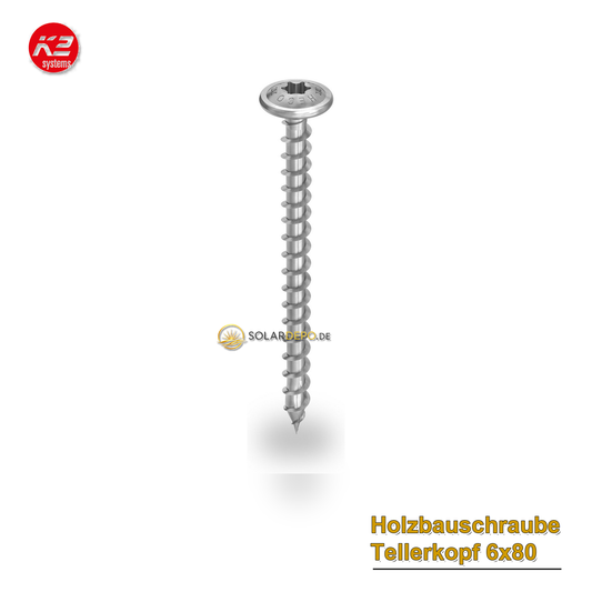 K2 Systems 2004106 Holzbauschraube Tellerkopf 6x80